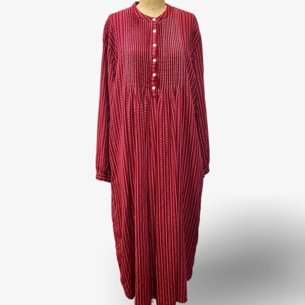 VINTAGE LL Bean cotton long sleeve nightgown house dress burgundy calico stripe